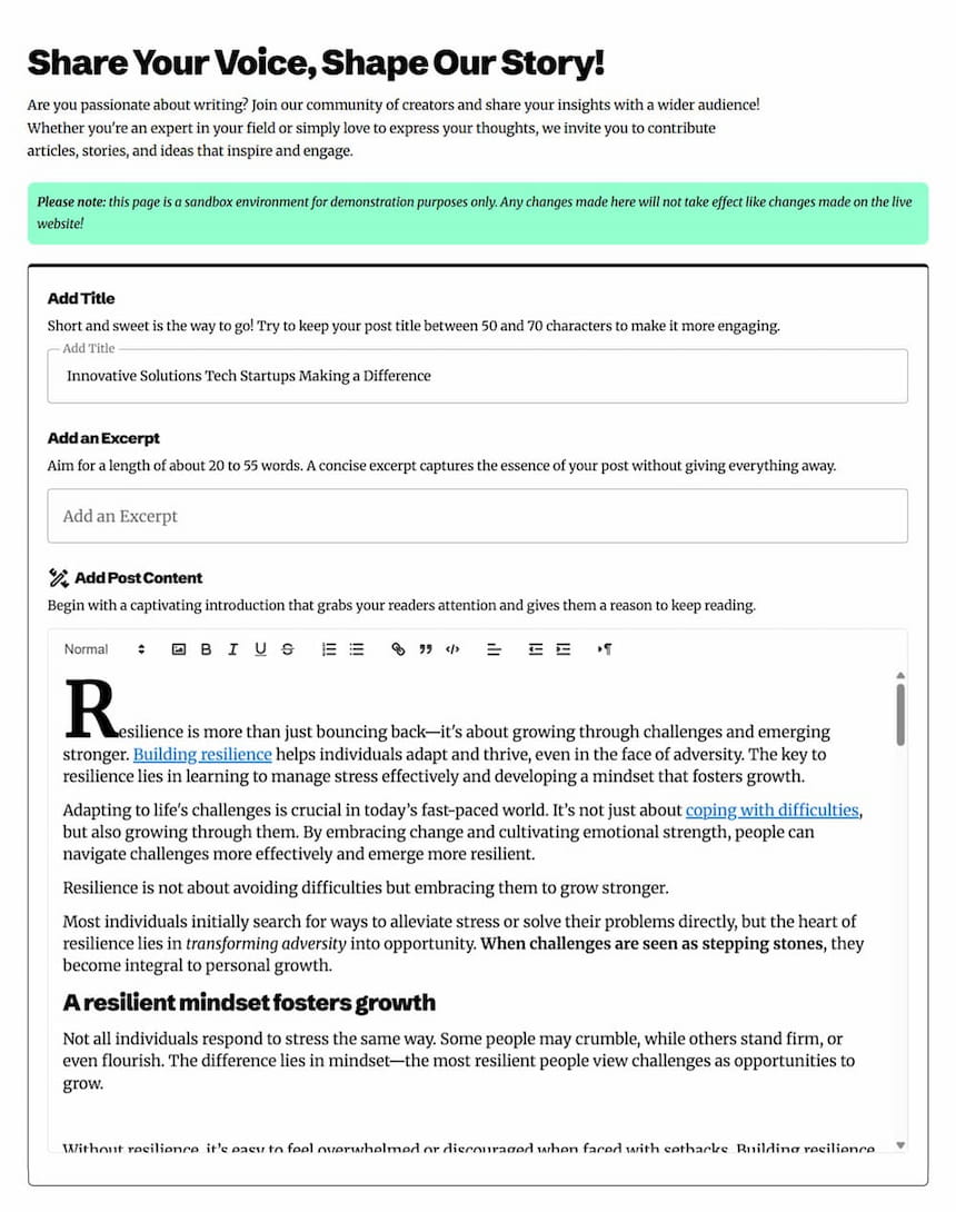 Frontend Post Submission