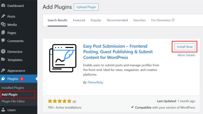 Install Easy Post Submission Plugin