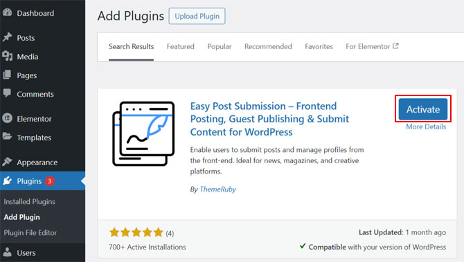 Install Easy Post Submission Plugin