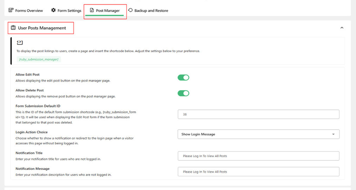 Posts Manager Page