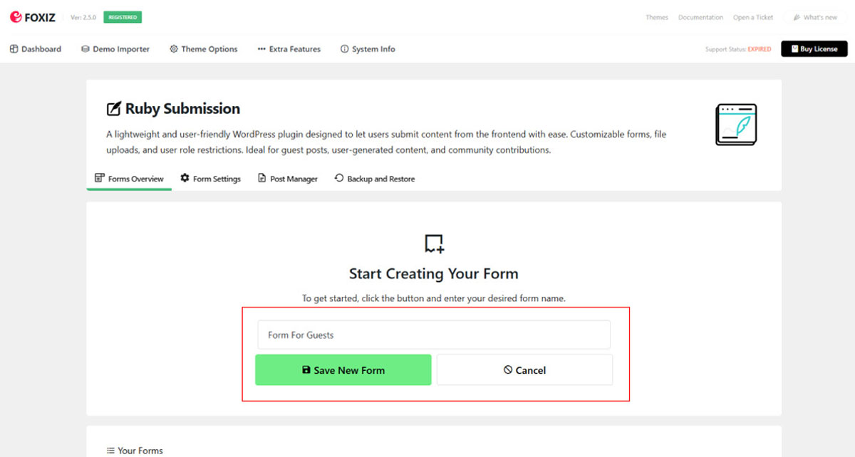 Save Submission Form