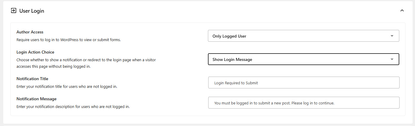 User Login Setting